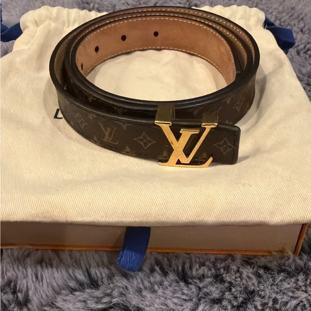 Louis Vuitton Monogram Canvas Belt with Gold LV Buckle - Brown/Gold